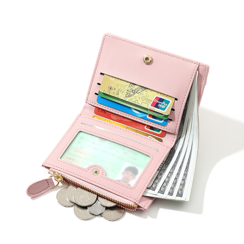 TAOMICMIC Women's Short Wallet Pastel Pink Cross Grain PU Leather Lightweight Short Purse For Gift (Y9615-B) - 图片 5