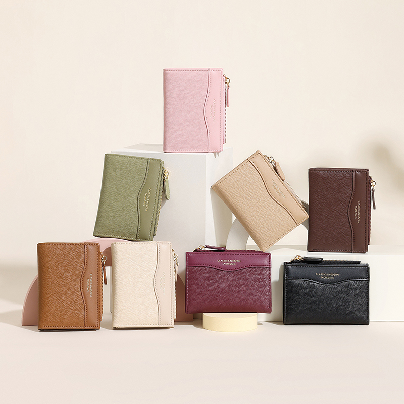 TAOMICMIC Women's Short Wallet Pastel Pink Cross Grain PU Leather Lightweight Short Purse For Gift (Y9615-B) - 图片 8