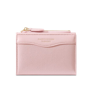 TAOMICMIC Women's Short Wallet Pastel Pink Cross Grain PU Leather Lightweight Short Purse For Gift (Y9615-B)