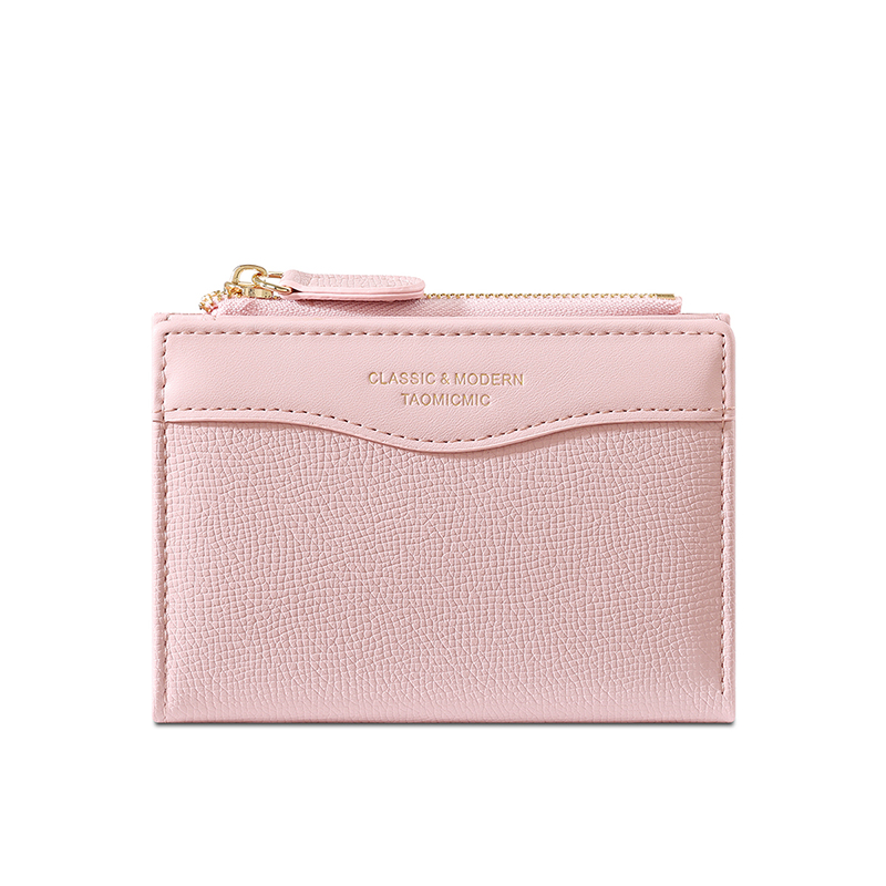 TAOMICMIC Women's Short Wallet Pastel Pink Cross Grain PU Leather Lightweight Short Purse For Gift (Y9615-B)