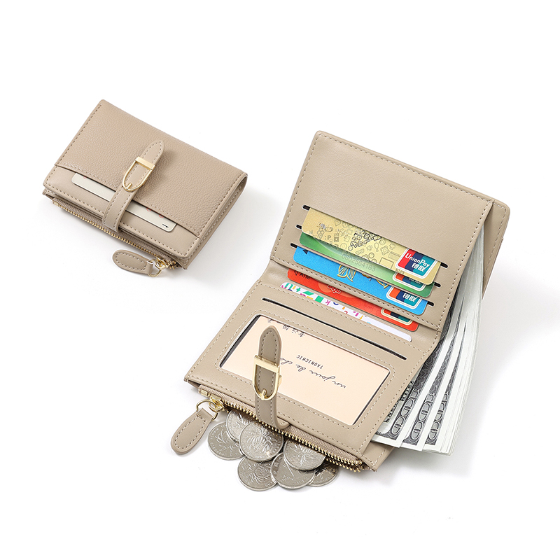 TAOMICMIC Women Short Bifold Wallet Buckle Design For Multi Card Slots Zipper Coin Purse(Y9422) - 图片 2