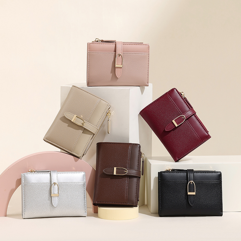 TAOMICMIC Women Short Bifold Wallet Buckle Design For Multi Card Slots Zipper Coin Purse(Y9422) - 图片 3