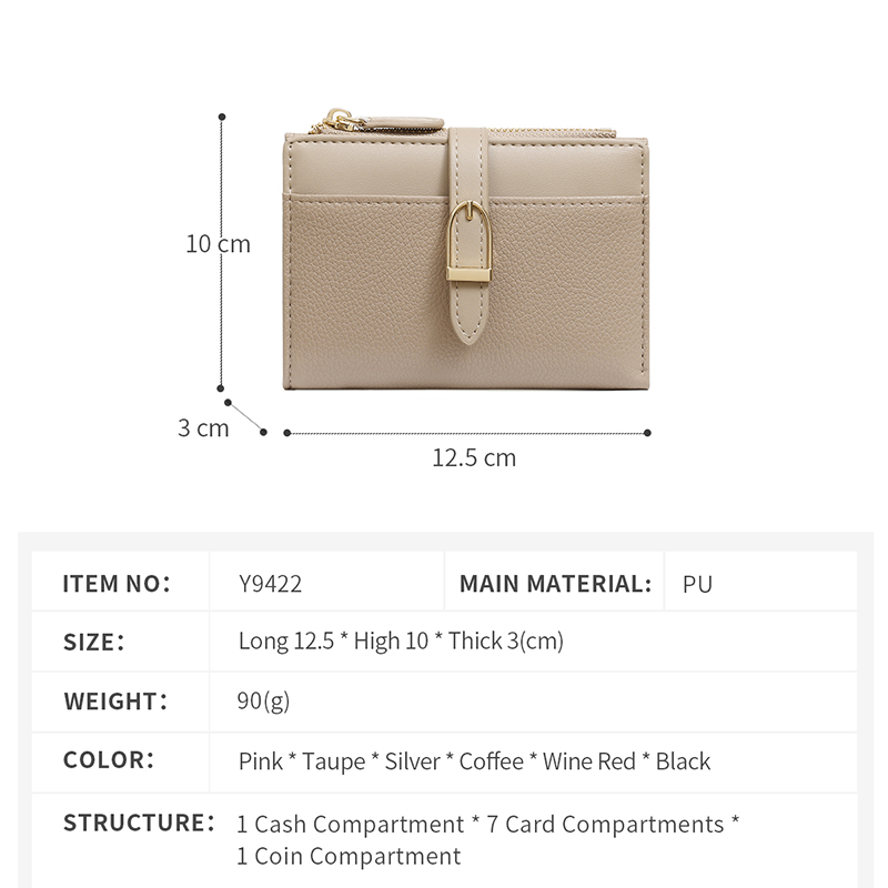 TAOMICMIC Women Short Bifold Wallet Buckle Design For Multi Card Slots Zipper Coin Purse(Y9422) - 图片 4