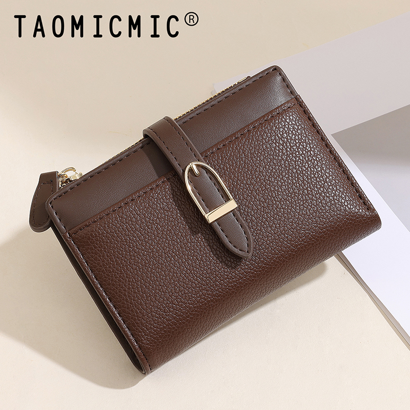 TAOMICMIC Women Short Bifold Wallet Buckle Design For Multi Card Slots Zipper Coin Purse(Y9422) - 图片 6