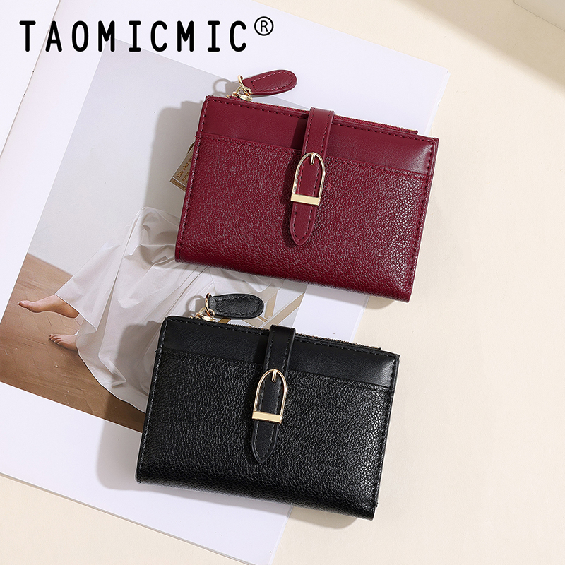 TAOMICMIC Women Short Bifold Wallet Buckle Design For Multi Card Slots Zipper Coin Purse(Y9422) - 图片 7