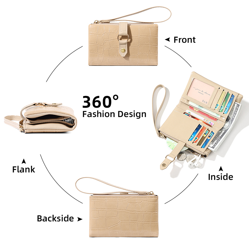 TAOMICMIC Women Short Wallet Crocodile Pattern for Multi‑card Slots Wristlet Purse(Y9592) - 图片 3