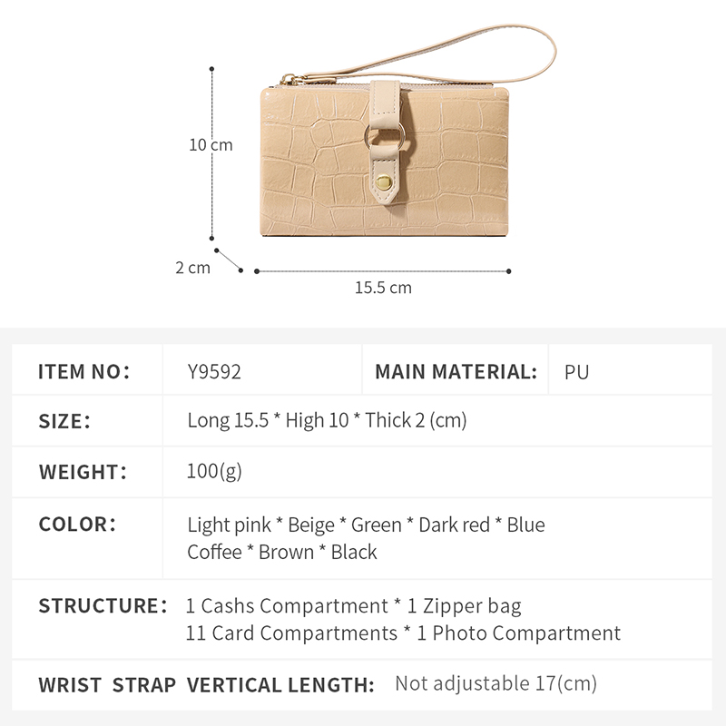 TAOMICMIC Women Short Wallet Crocodile Pattern for Multi‑card Slots Wristlet Purse(Y9592) - 图片 5