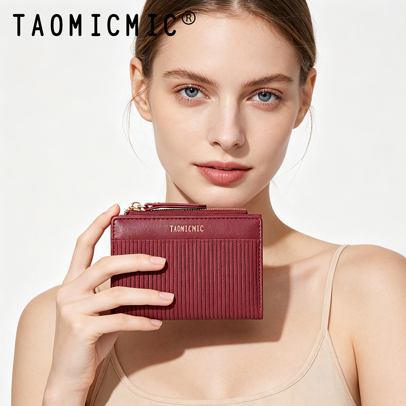 TAOMICMIC Women Simple Striped Bifold Wallet Buckle Design For Multi Card Slots Zipper Coin Purse(Y9684) - 图片 2