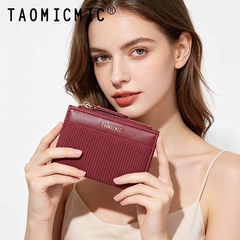 TAOMICMIC Women Simple Striped Bifold Wallet Buckle Design For Multi Card Slots Zipper Coin Purse(Y9684) - 图片 7
