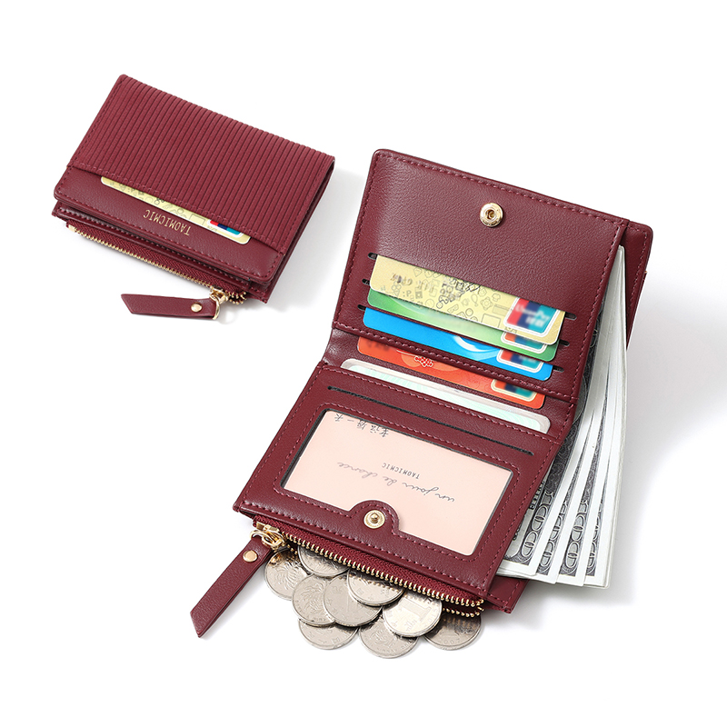 TAOMICMIC Women Simple Striped Bifold Wallet Buckle Design For Multi Card Slots Zipper Coin Purse(Y9684) - 图片 3