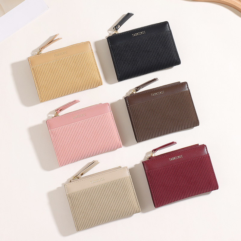 TAOMICMIC Women Simple Striped Bifold Wallet Buckle Design For Multi Card Slots Zipper Coin Purse(Y9684) - 图片 4