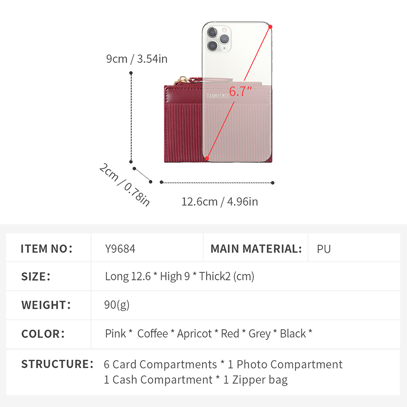 TAOMICMIC Women Simple Striped Bifold Wallet Buckle Design For Multi Card Slots Zipper Coin Purse(Y9684) - 图片 5